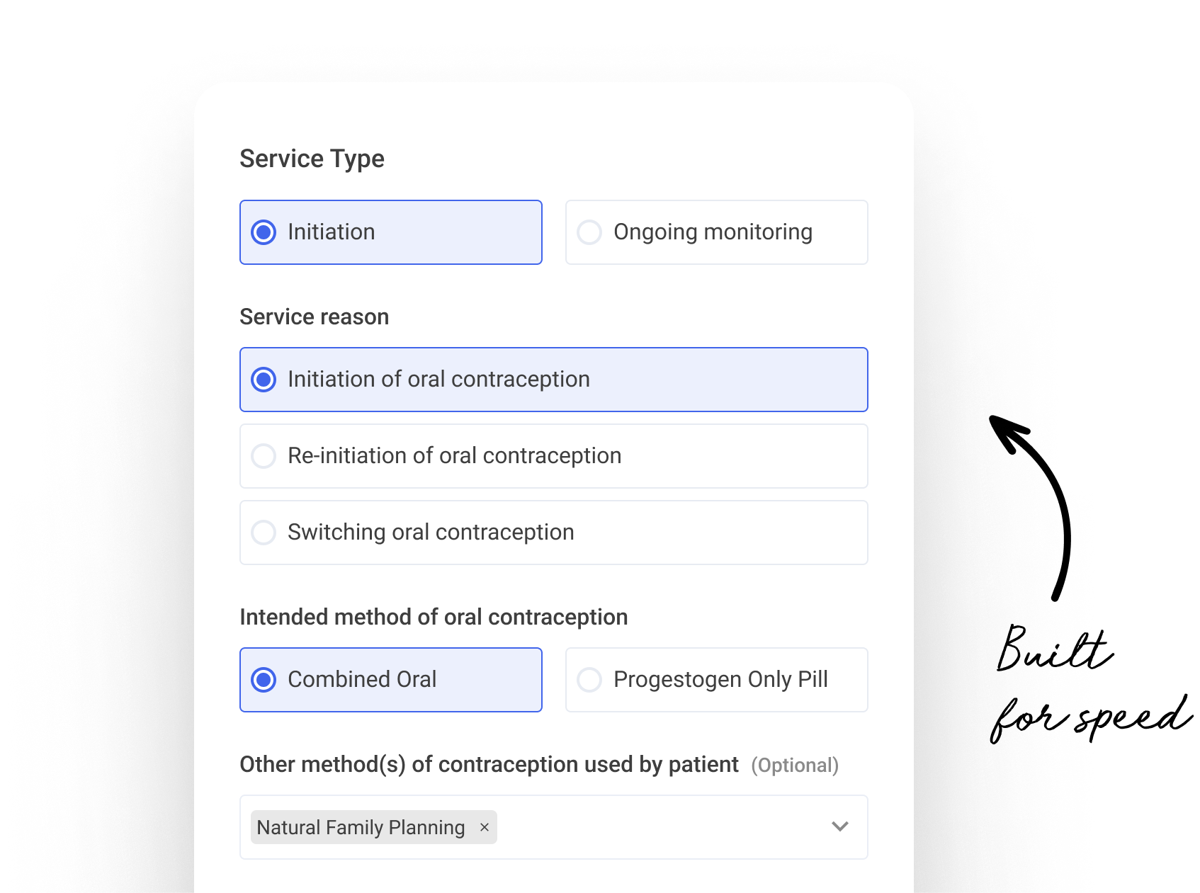 screenshot of services form