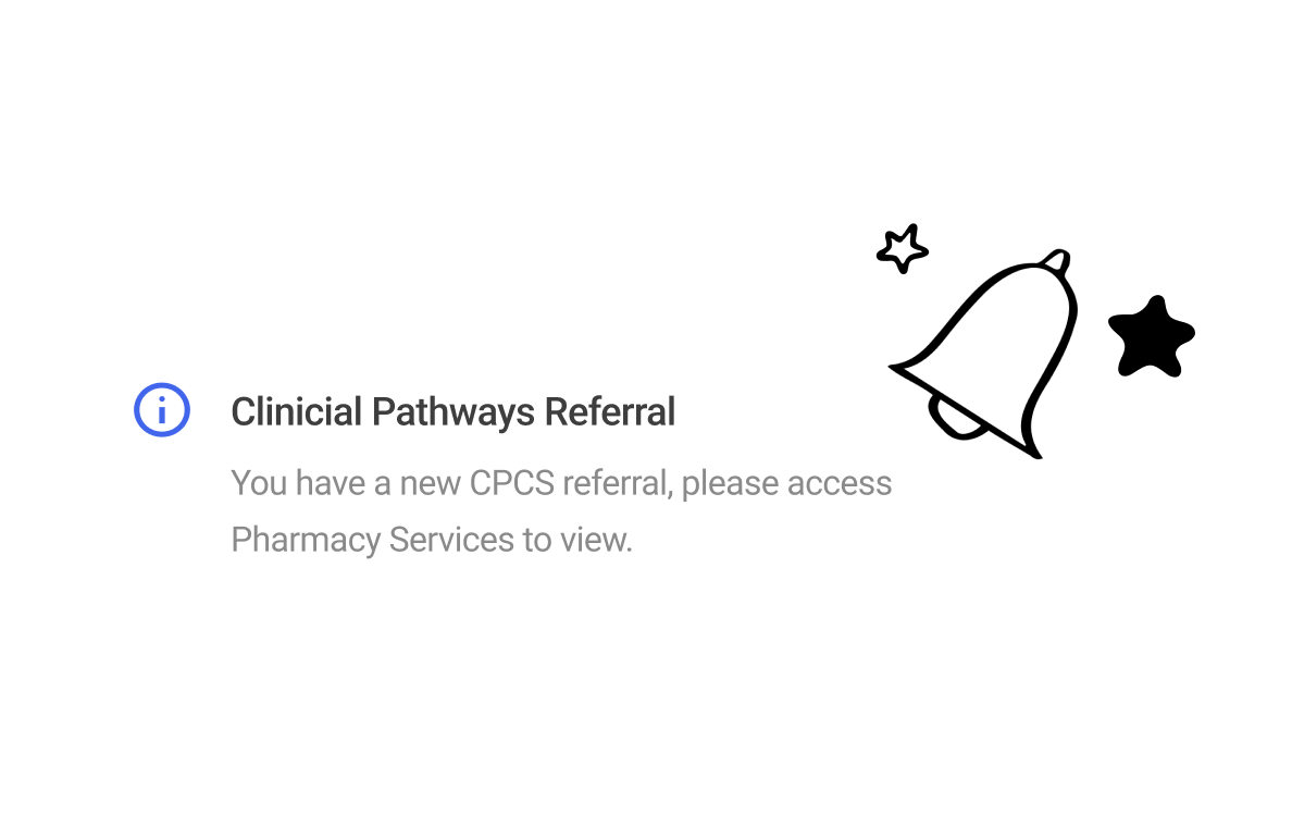 clinical pathways toast notification with bell and stars